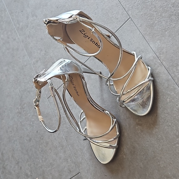 Silver Strappy Sandal Heel - Picture 2 of 5